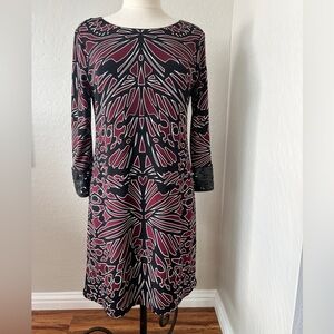 Laundry By Shelli Segal Black and Burgundy Long Sleeve Dress